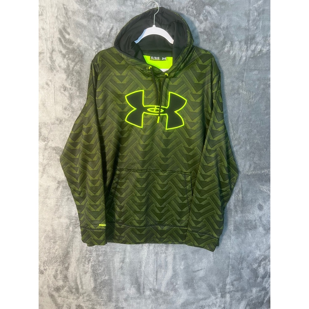 Under Armour Storm 1 Hoodie Mens XL Black Neon Green Chevron Pattern Sweatshirt